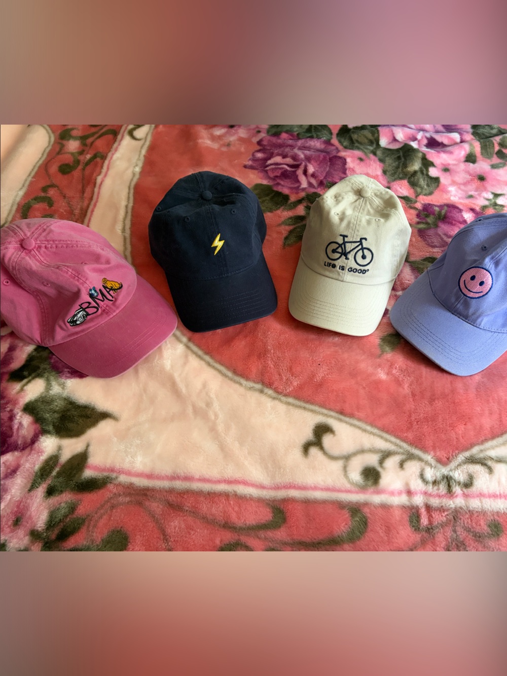 Assorted Baseball Caps - Pink, Navy, Cream, Lavender Set of 4 for 30.